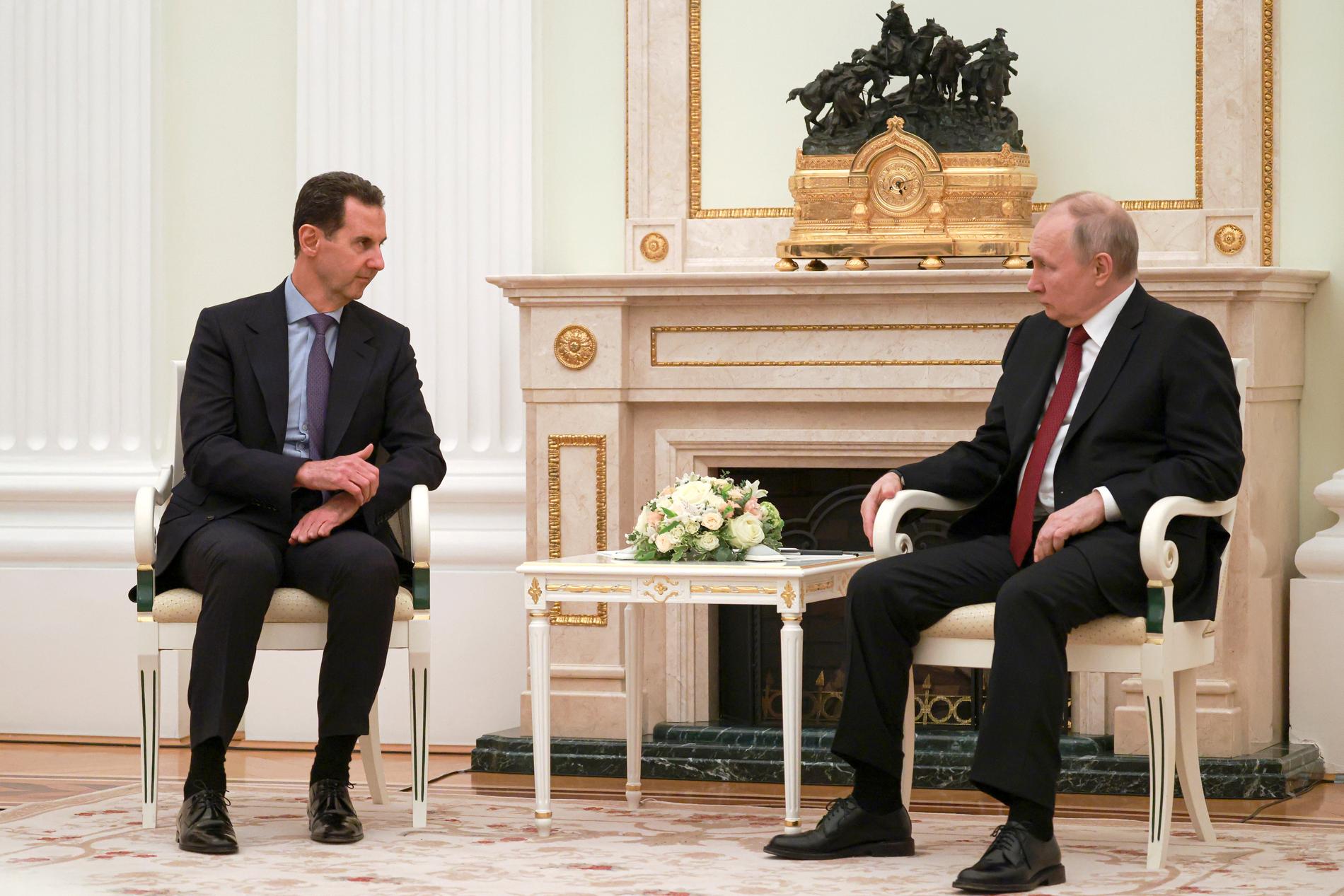 Partners in war: Vladimir Putin with Syrian dictator Bashar al-Assad in the Kremlin on March 15 this year.  Putin came to help Assad in the war in Syria.