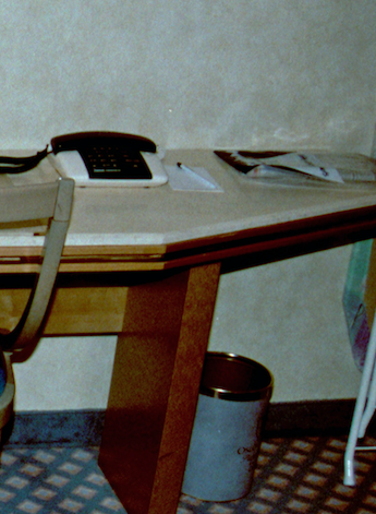 NEWSPAPER BAG: At far right on the desk, near the door, was a newspaper marked with a different room number. Photo: POLICE.