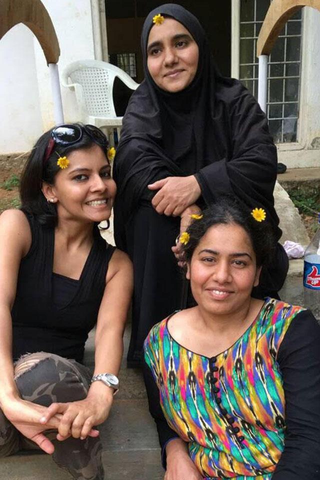 Sisters: Salma (front) pictured with sisters Kulsoom and Kubra (back) in India in summer 2016.