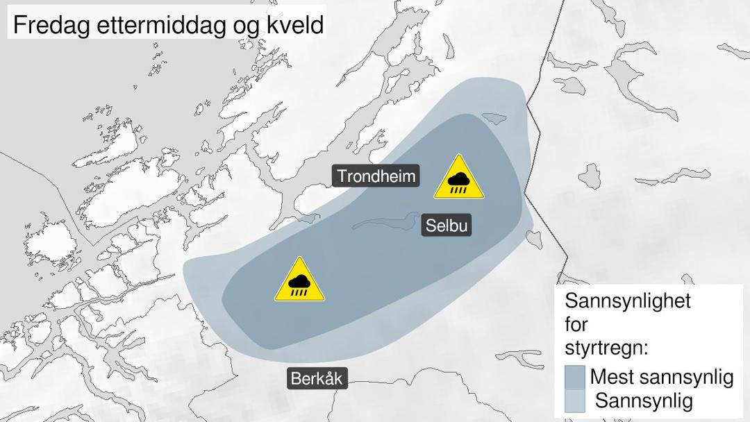 Fare for styrtregn i Trøndelag