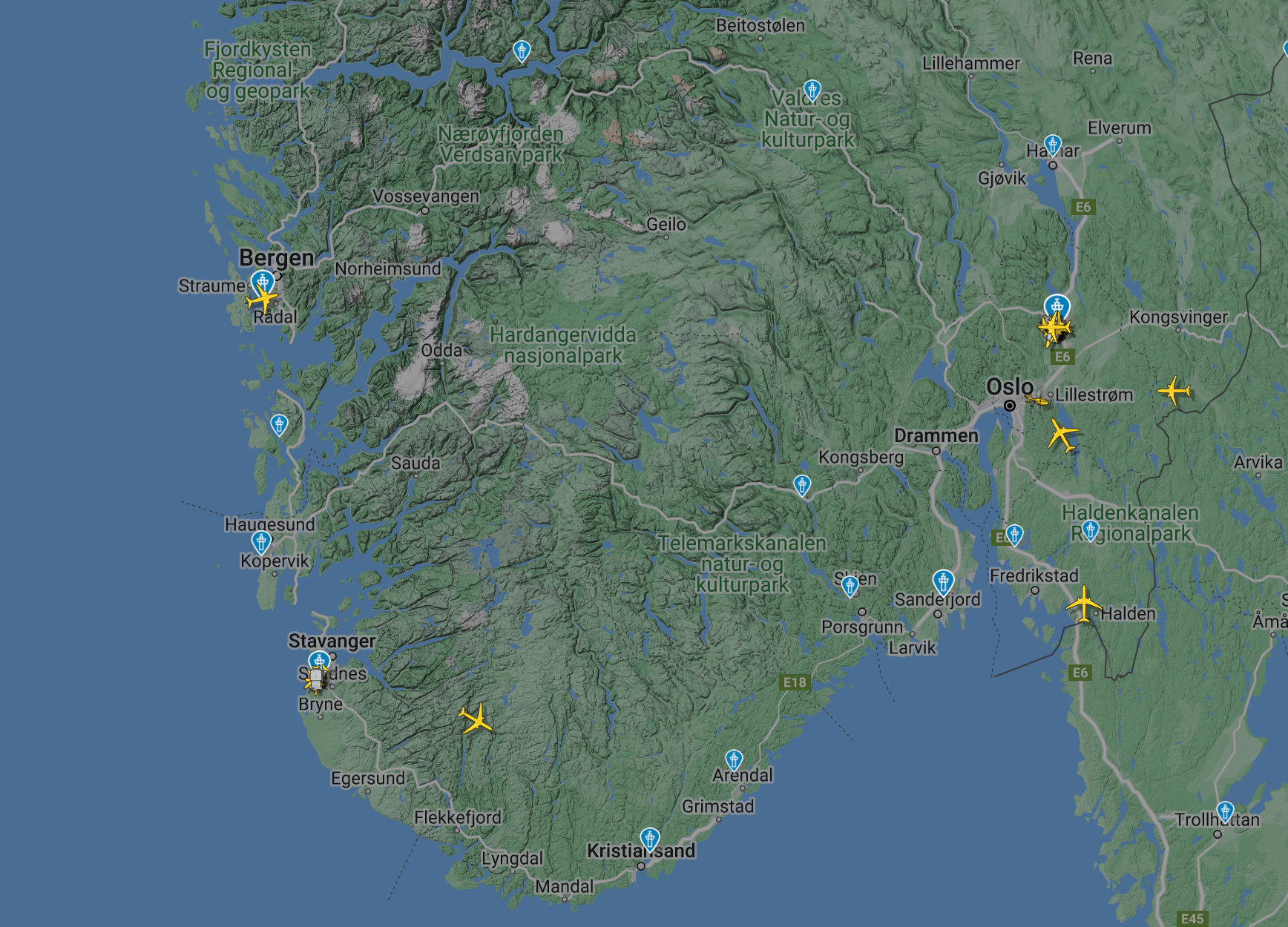 TOMT: Slik så flytrafikken ut over Sør-Norge i 07-tiden.