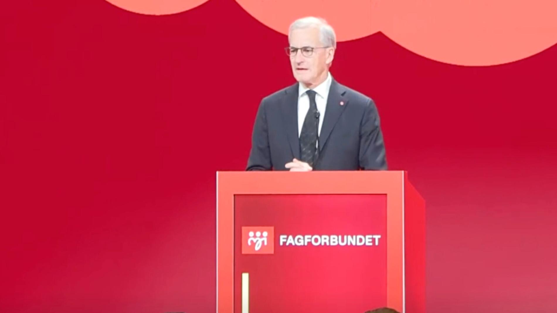 Jonas Gahr Støre taler til Fagforbundet