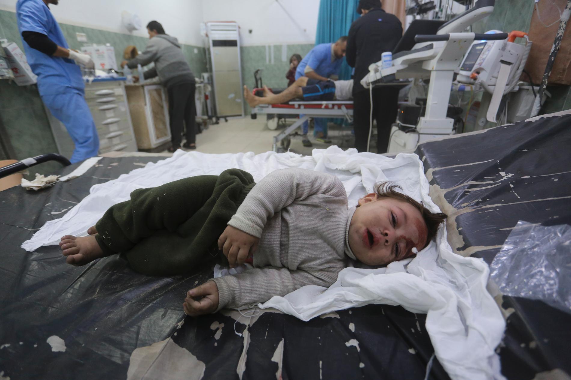Wounded: A wounded Palestinian child was transferred to a hospital in Rafah on December 12.