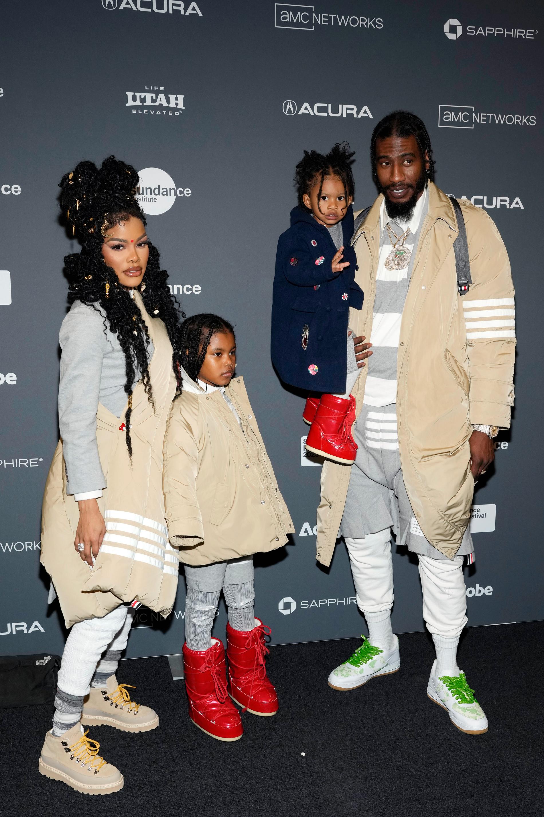With family: Teyana Taylor appeared with her husband, Iman Shumpert, and her daughters, Iman, Tayla and Rue, at the film premiere 