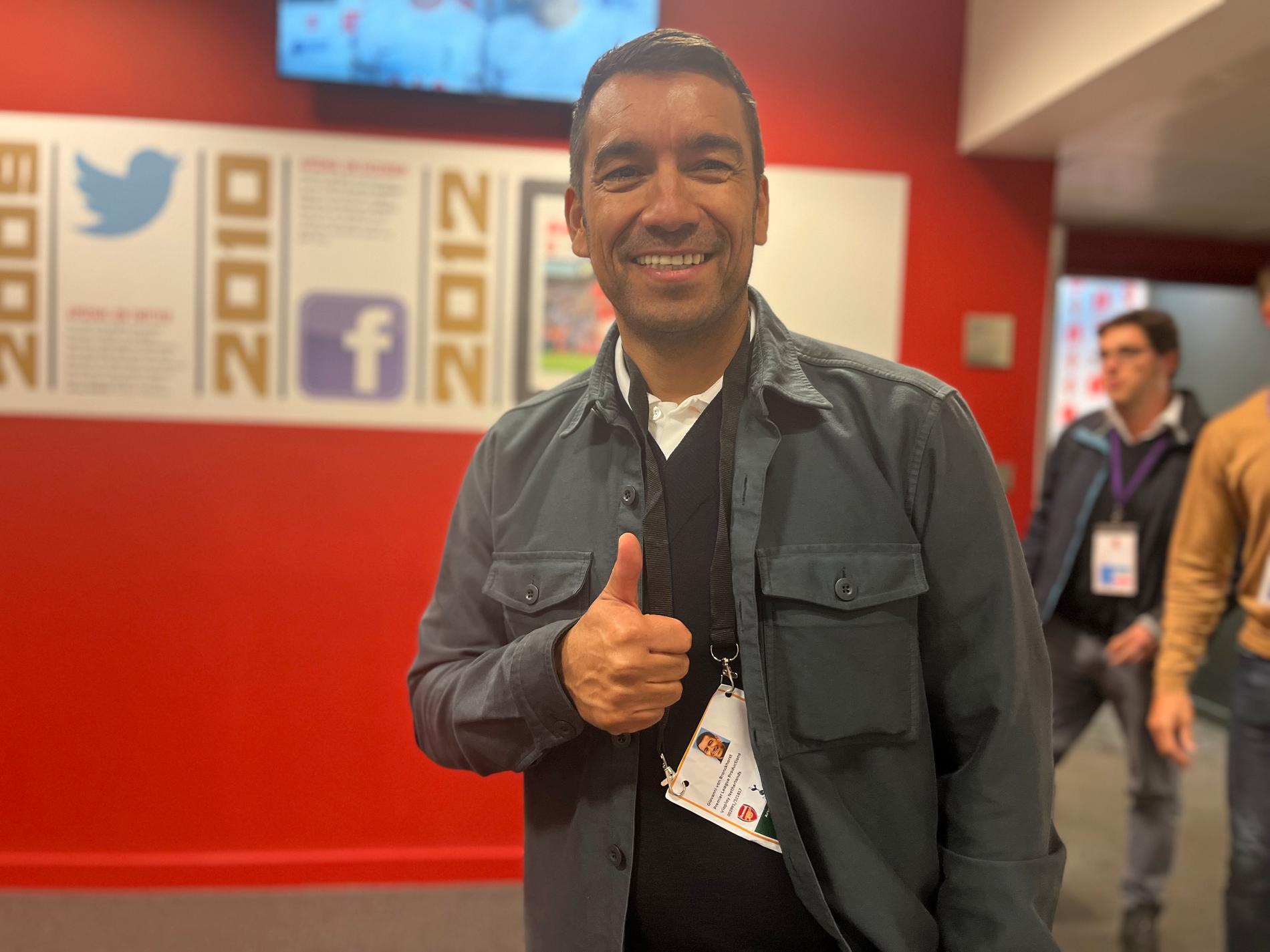 Thumbs up for Odegaard: Giovanni van Bronckhorst, here in the press room at Emirates Stadium on Sunday.