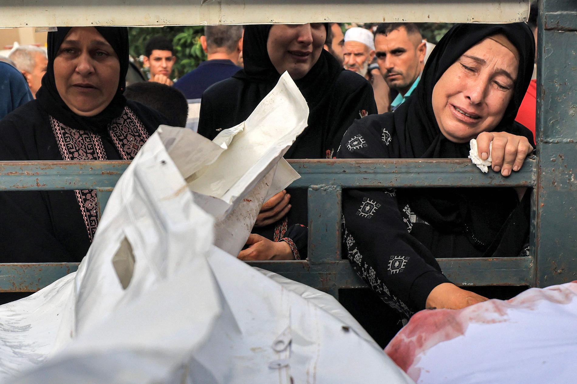 Mourning: Palestinian women near a truck carrying dead people killed in the southern part of the Gaza Strip in the conflict between Israel and Hamas.