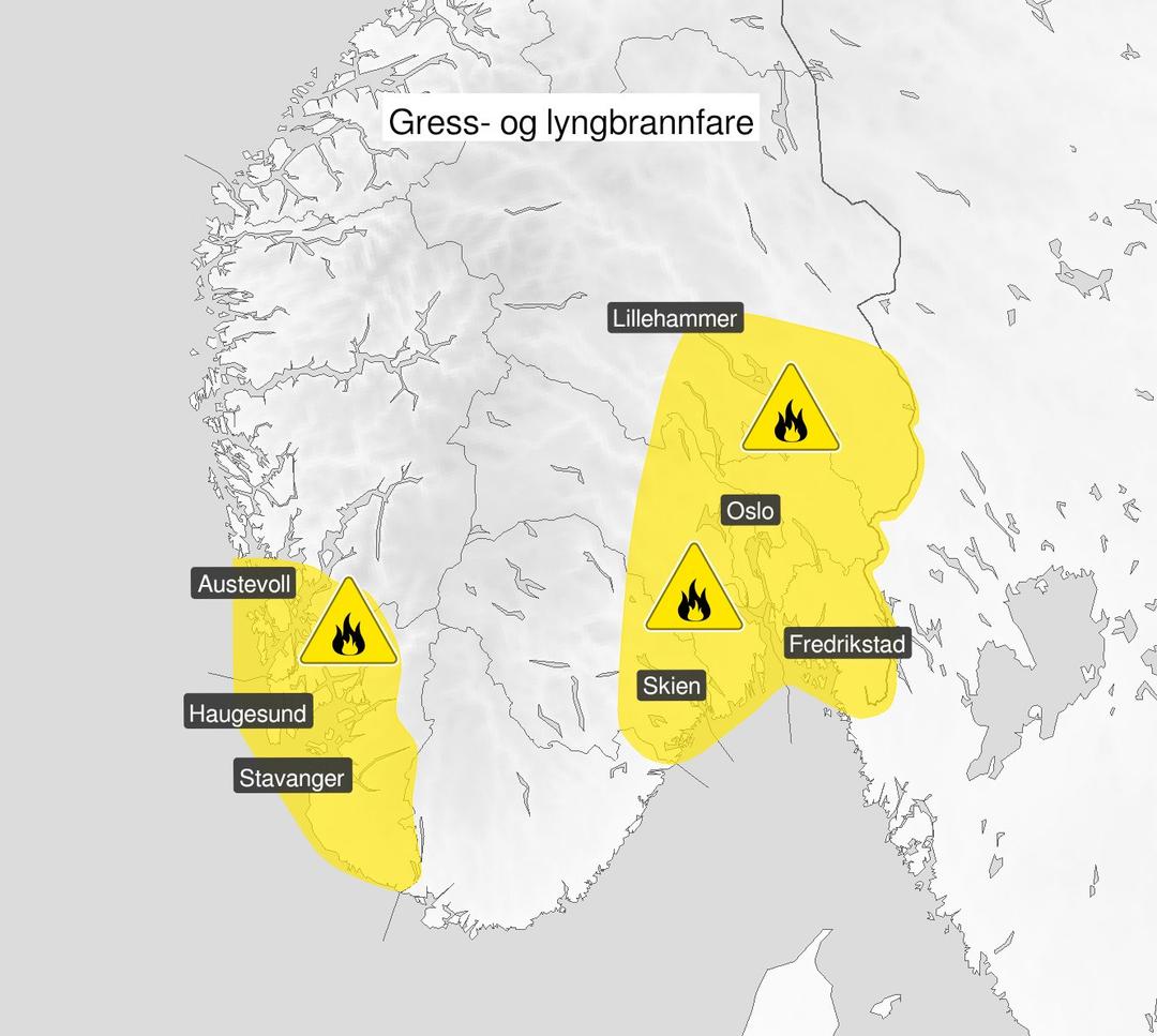 Skogbrannfare i øst og sørvest