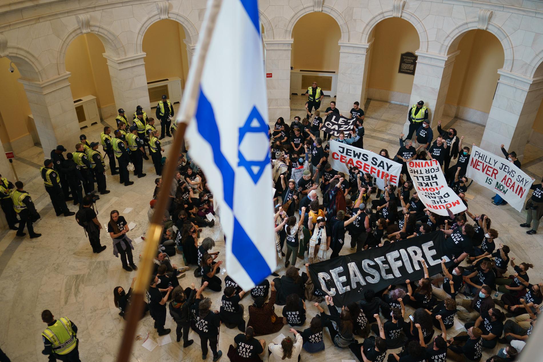 Jews Against the War: Protesters from Jewish Voice for Peace stormed Congress on October 18.  They are American Jews who do not support Israel's war. 