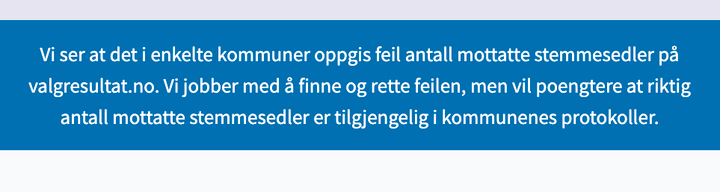 Valgdirektoratet viser feil: Flere stemmer enn det er velgere