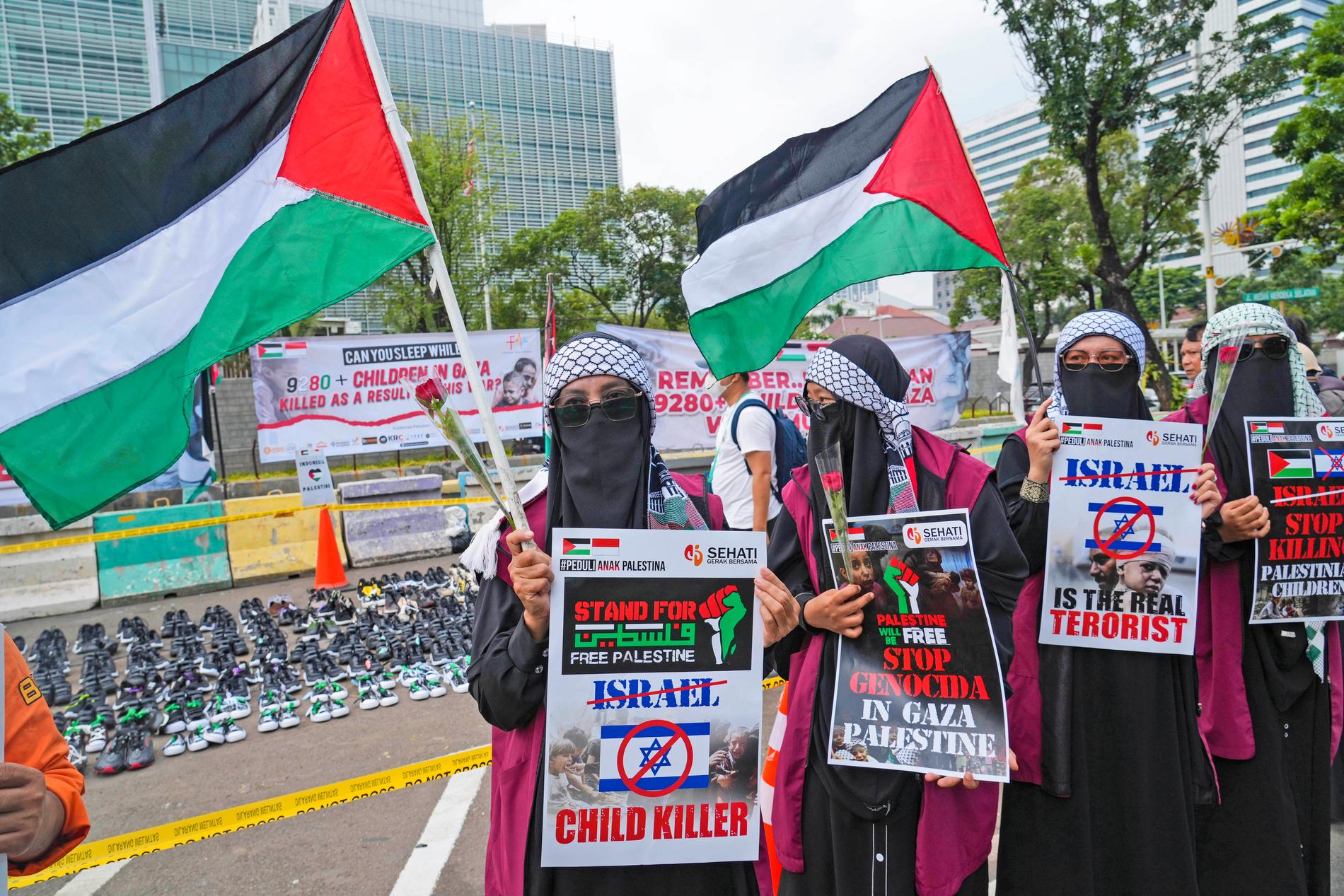     The photo is from a protest demonstration in the Indonesian capital, Jakarta. 