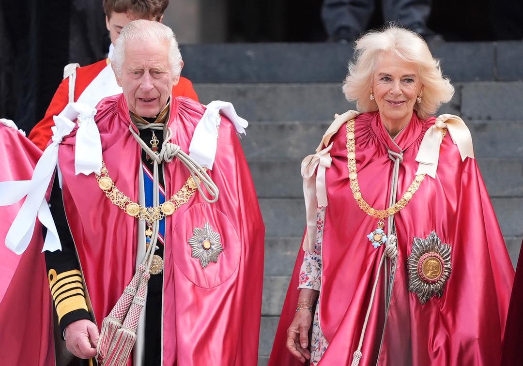 King Charles and Queen Camilla at a ceremony of honor