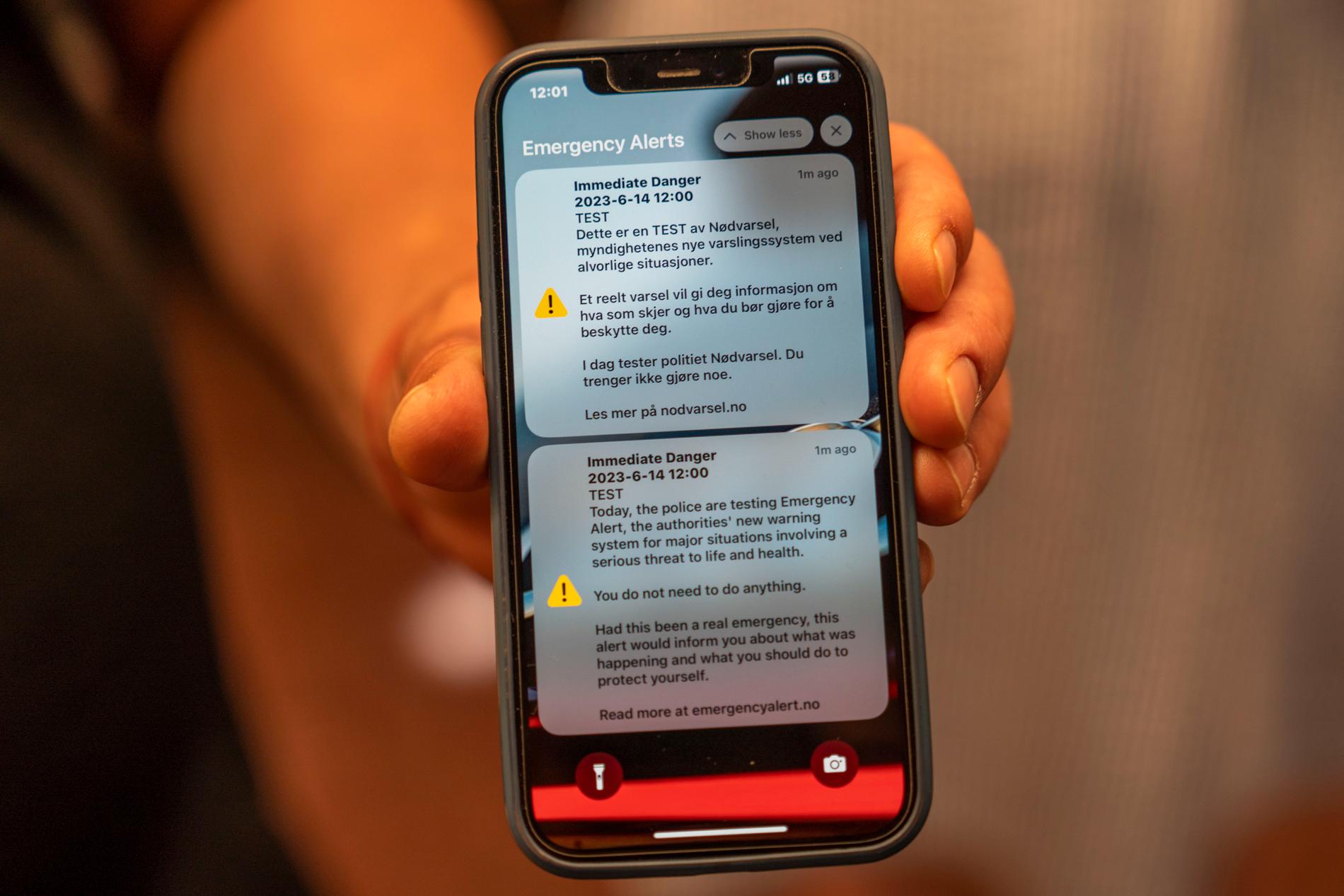 Testing emergency alerts on mobile on January 10