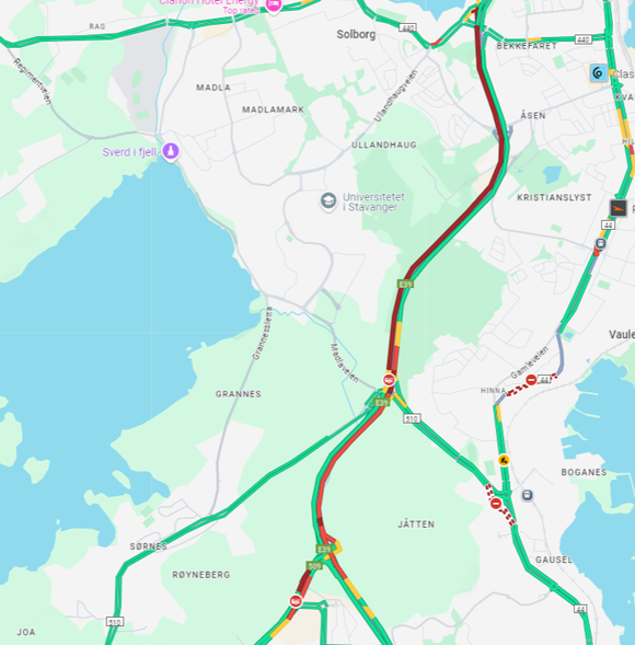 Stavanger: Lan kø på E39 etter trafikkulykke