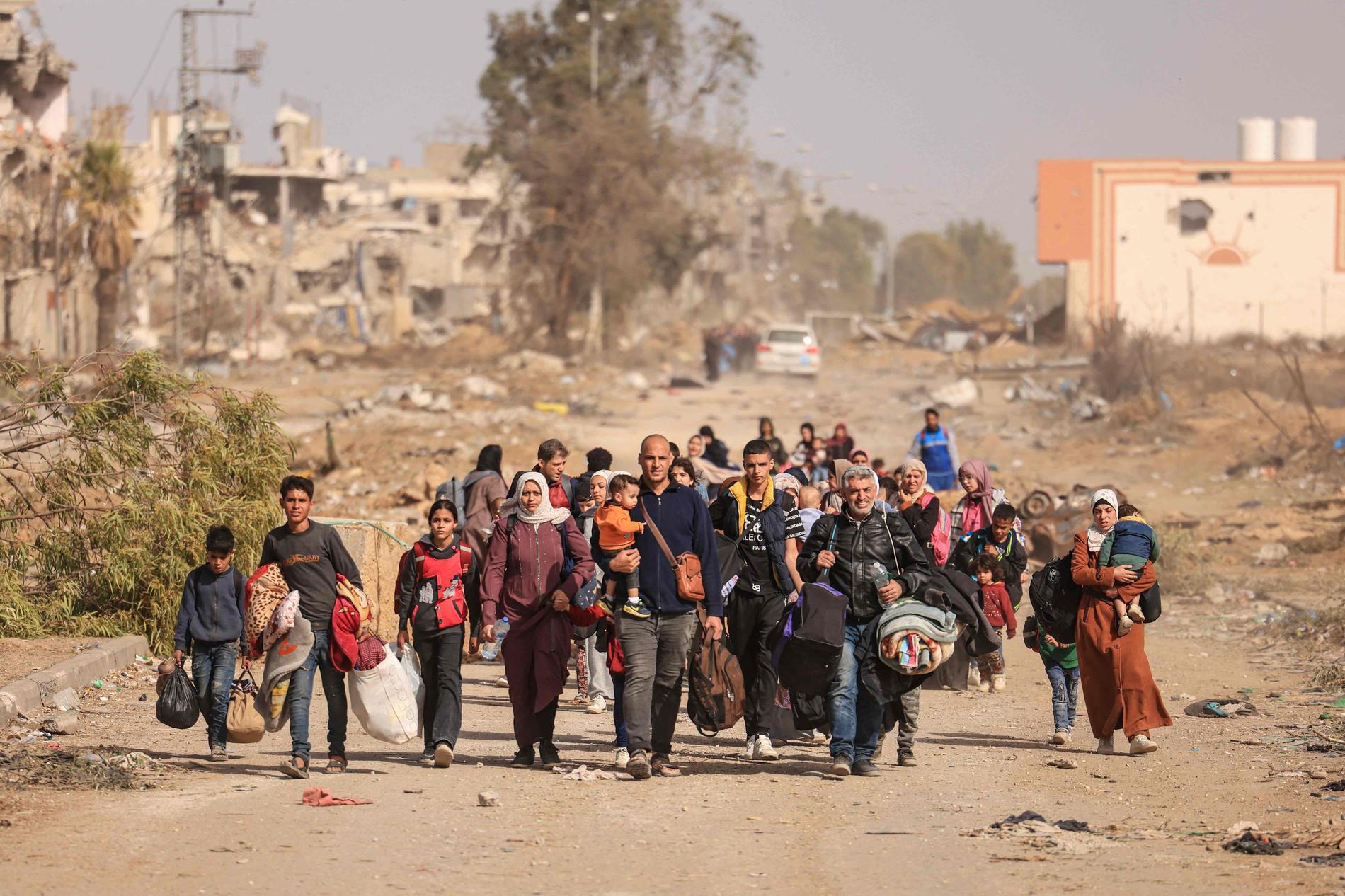 Escape: Palestinians on their way from Gaza City to the south along Salah al-Din Road on November 26. 