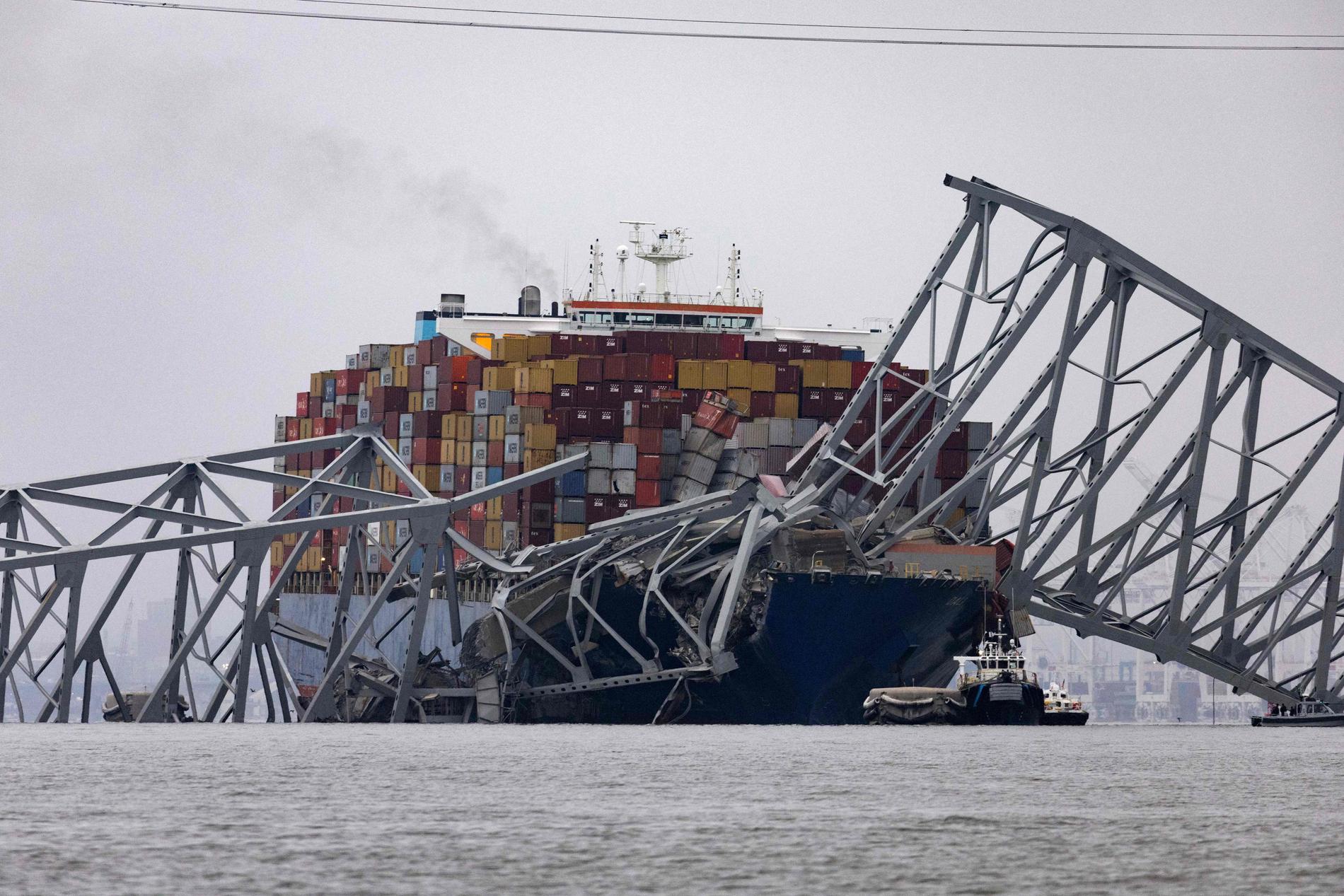 Containerskipet Dali kjørte inn i Francis Scott Key-broen i Baltimore tirsdag morgen norsk tid. 