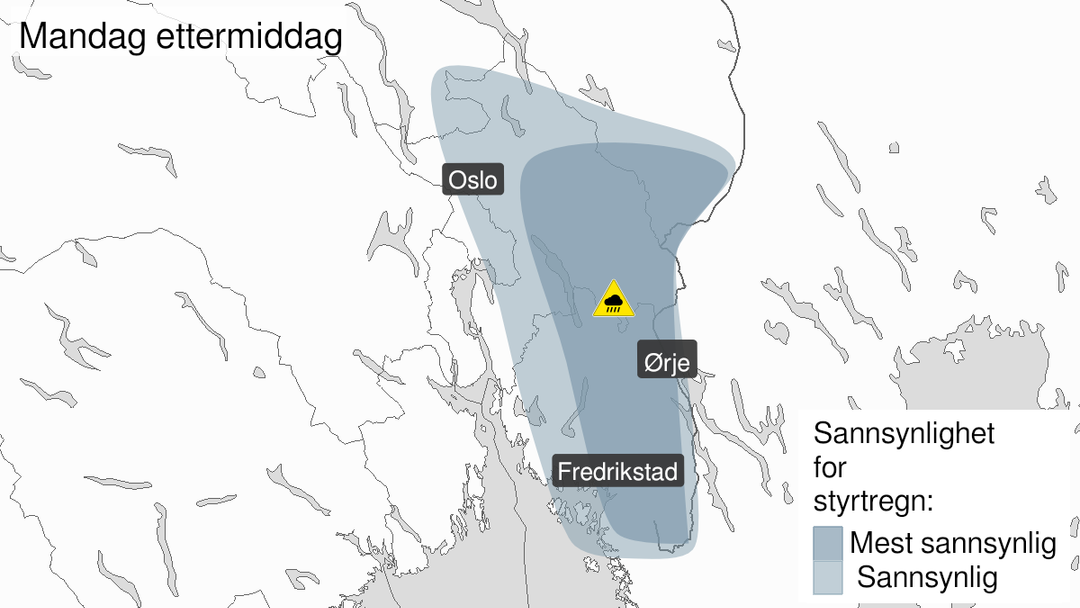 Østlandet: Farevarsel om lyn og styrtregn