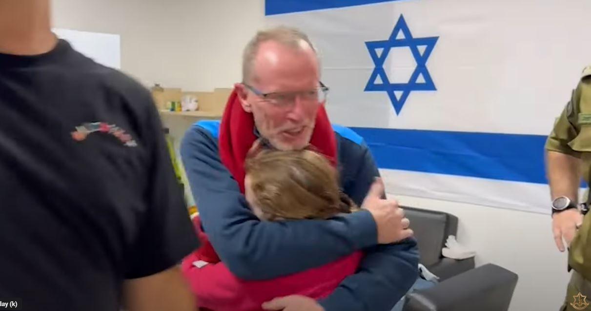 TOGETHER AGAIN: The IDF posted a video showing the moment Emily and her father, Thomas Hand, were able to embrace each other again. 