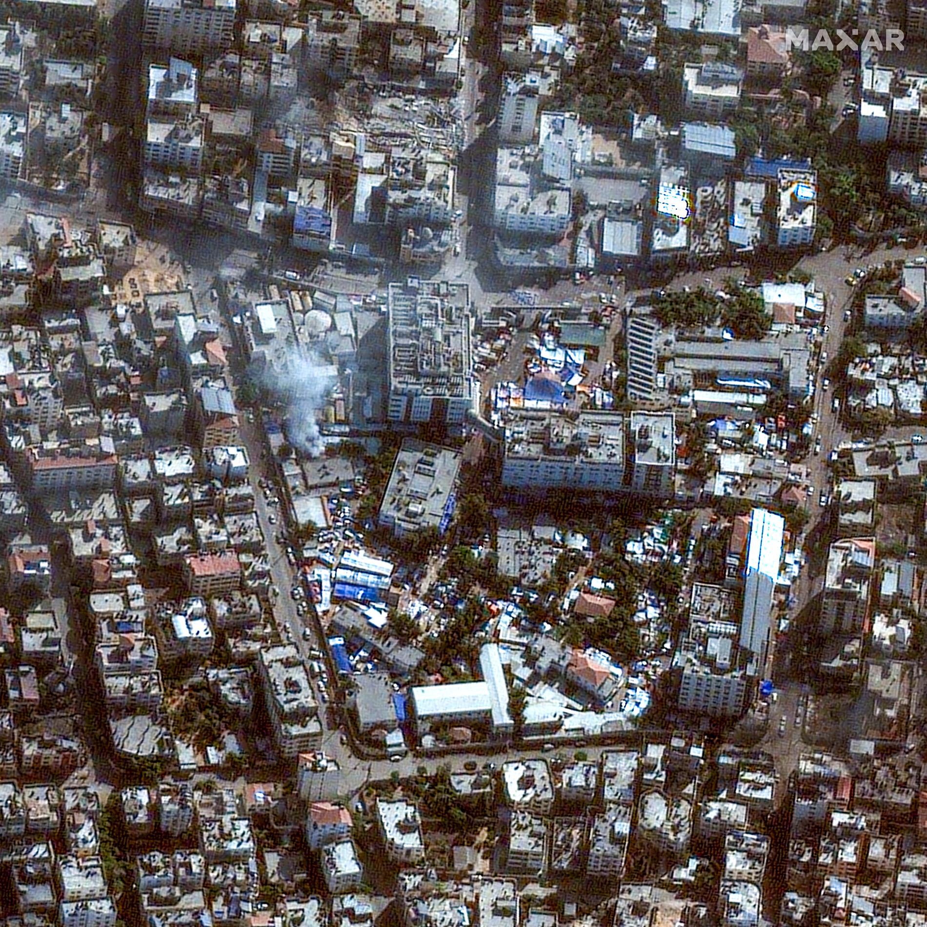 Fighting: The IDF attacked the largest hospital in Gaza.  The satellite image was taken on November 11. 