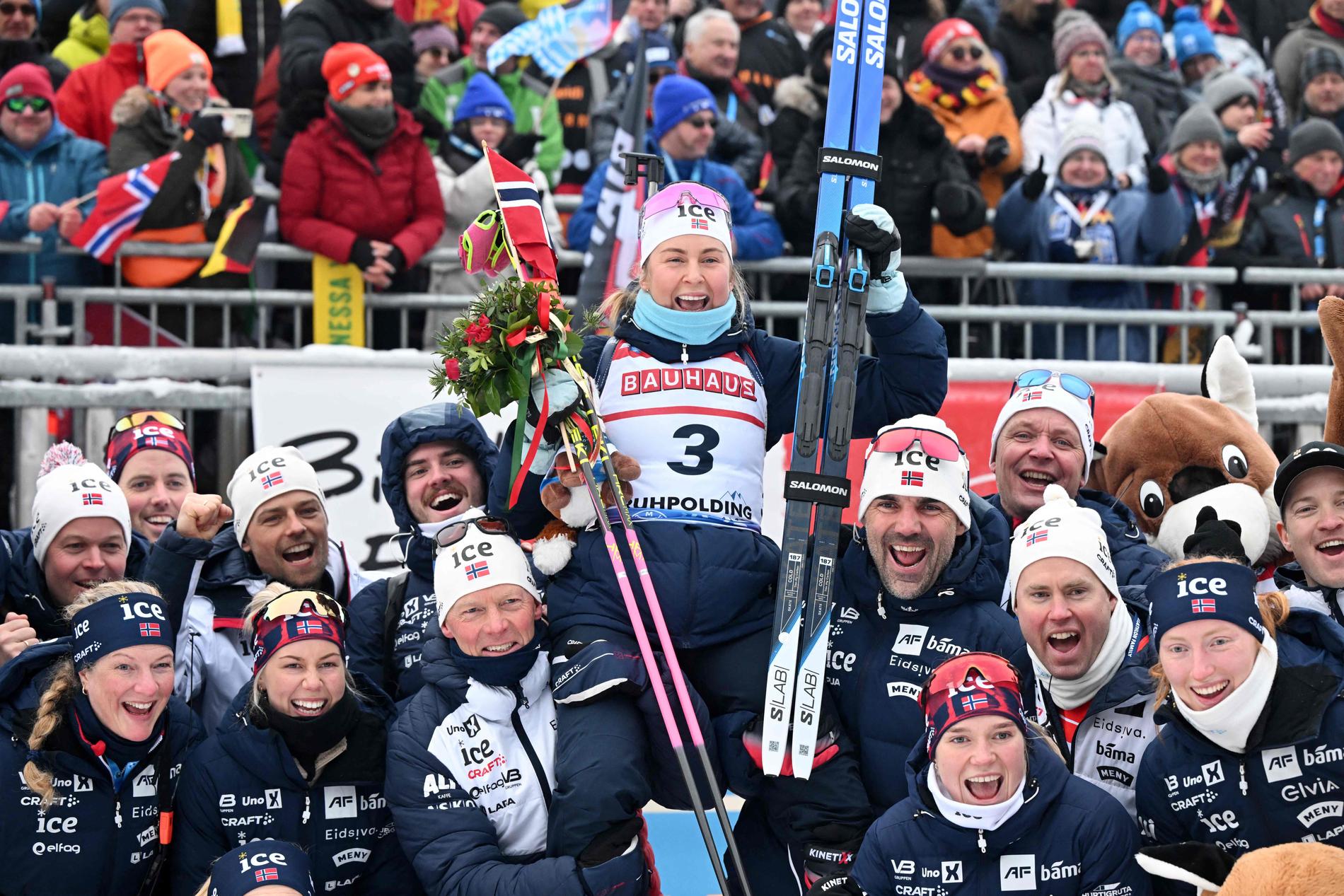 Promising to soar to new heights: Ingrid Landmark Tandrifold won the sprint race on Friday, and joined the entire team in cheering afterward.