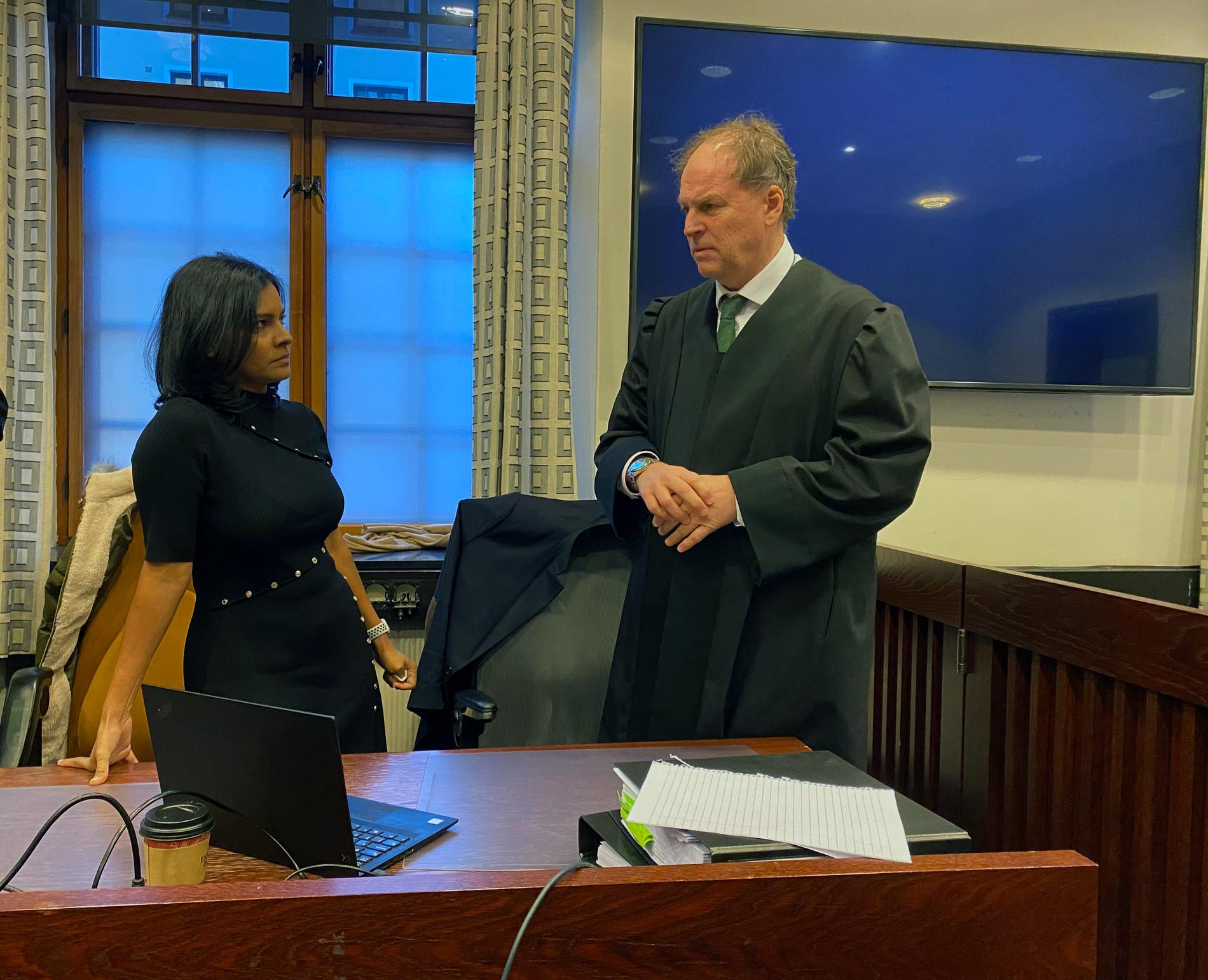 Sister: Kulsoom Sharif is Salma's younger sister.  She filed a case against her husband along with her parents.  Pictured here with attorney Harold Grepp in Hartland District Court.