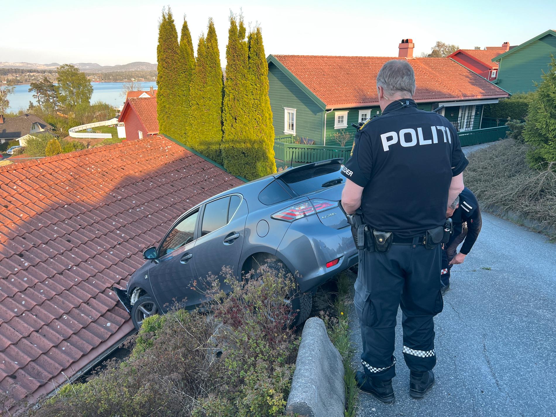 A self-driving car crashed into the roof of the garage