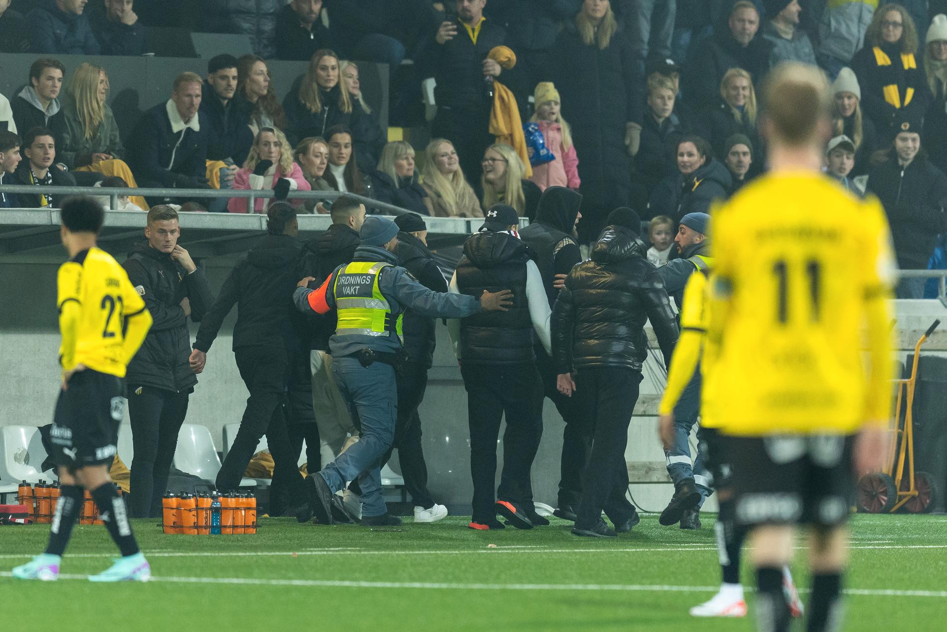 Sweden’s top-flight match was halted after a storm on the pitch