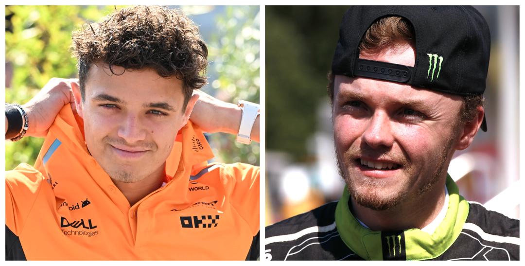 Lando Norris og Oliver Solberg i samme bil