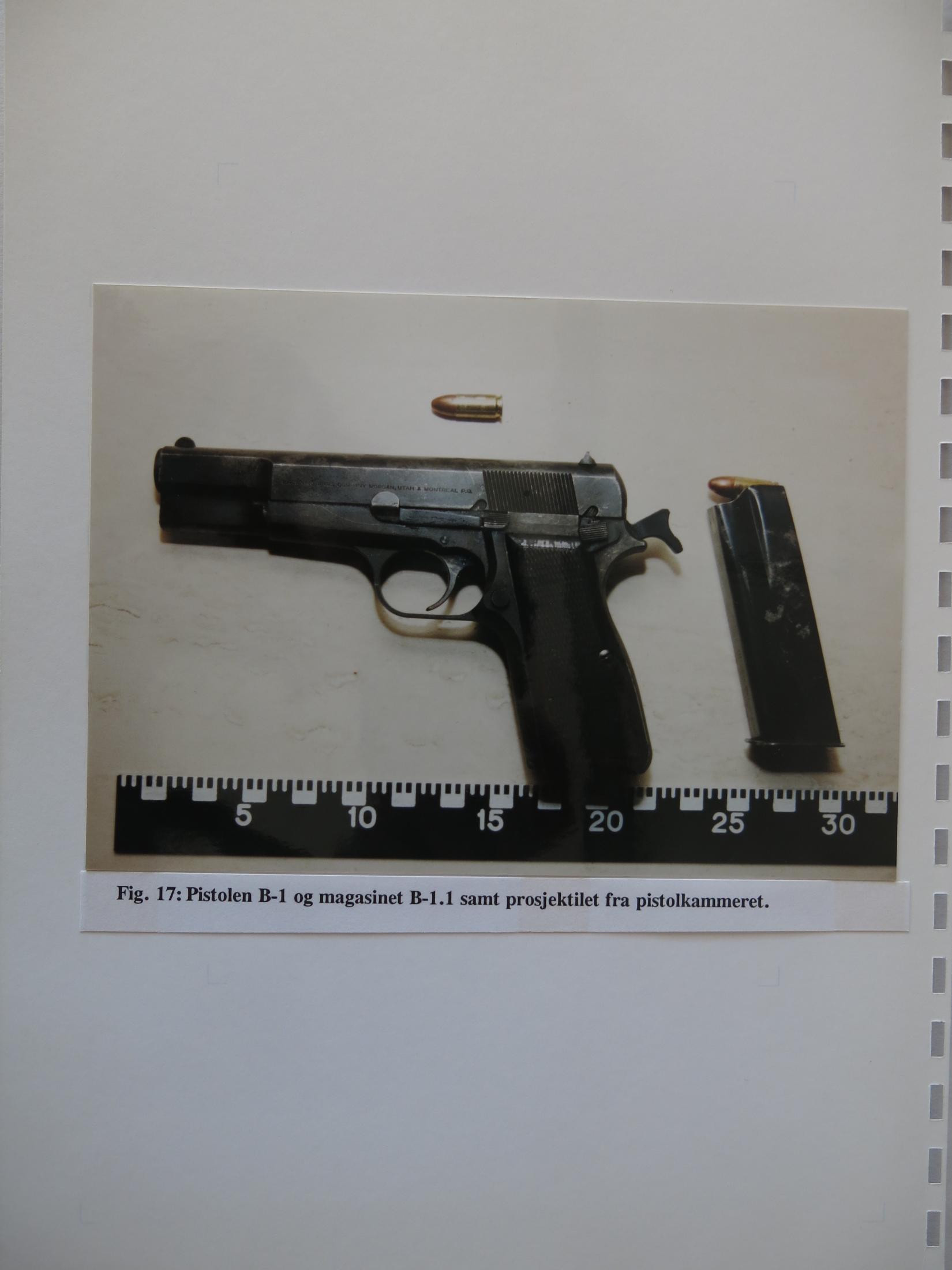 THE WEAPON: The Browning 9 mm is popular among criminals. The hammer was cocked when the weapon was found in the woman’s hand. Two shots had been fired. Another seven bullets remained in the magazine. Photo: POLICE.