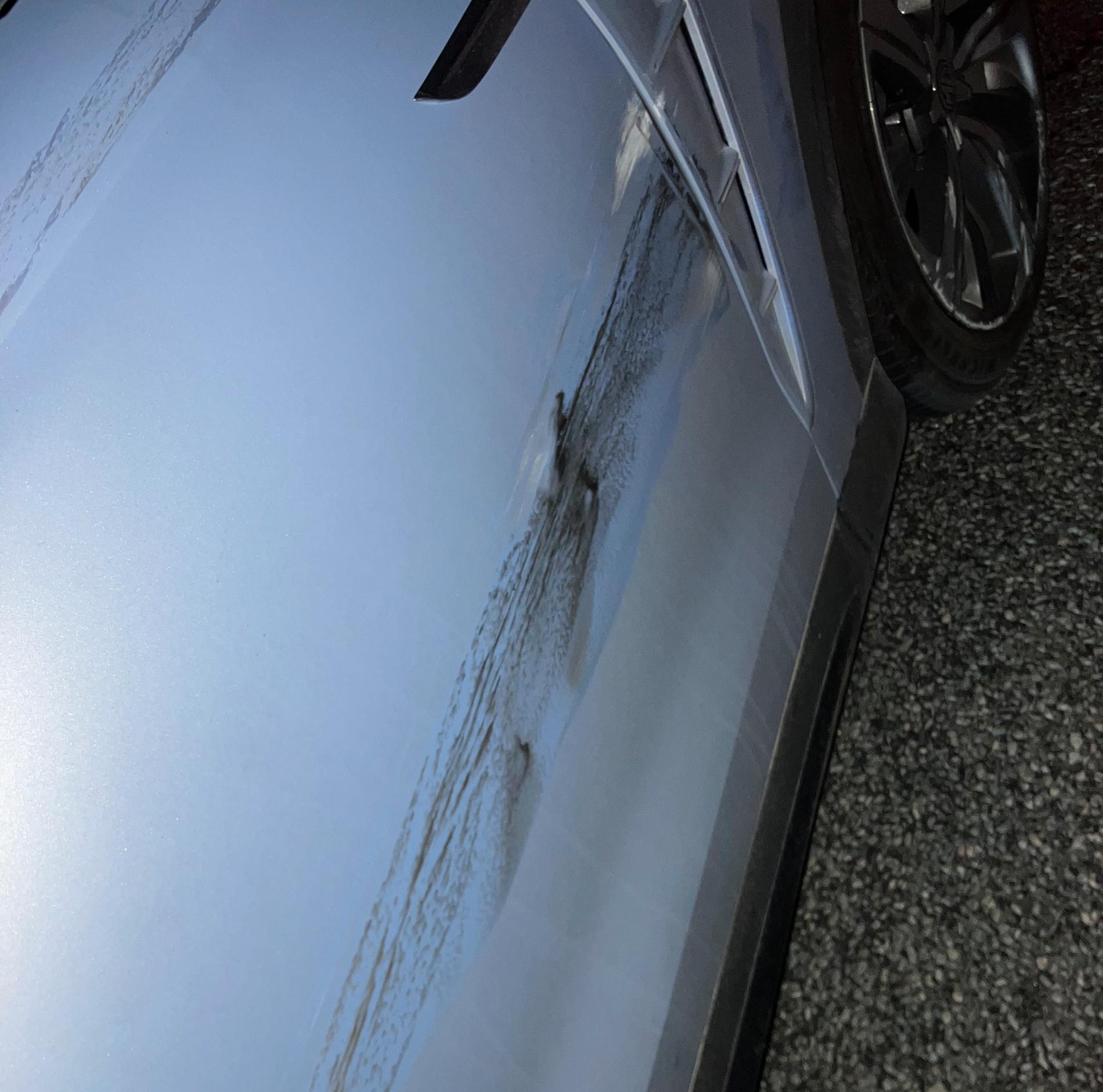 Struck: Moe's car suffered major scratches when the polestar hijacker raced past.