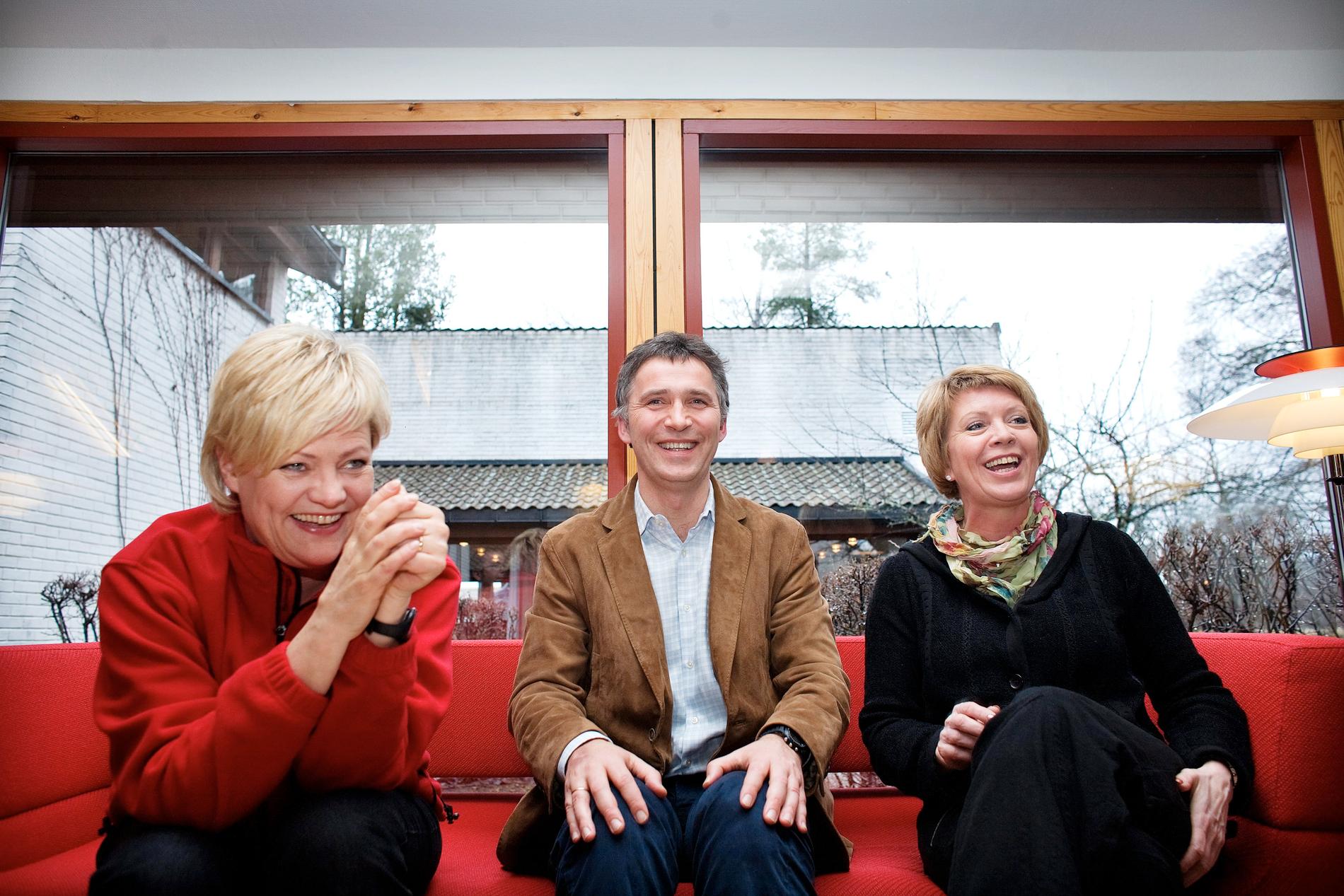 The Old Days: Haga was Socialist Party leader - and three-time minister - twice in Jens Stoltenberg's second government.  Here the leaders of the three parties are photographed (SV TV's Kristin Halvorsen) during the budget conference in 2008.