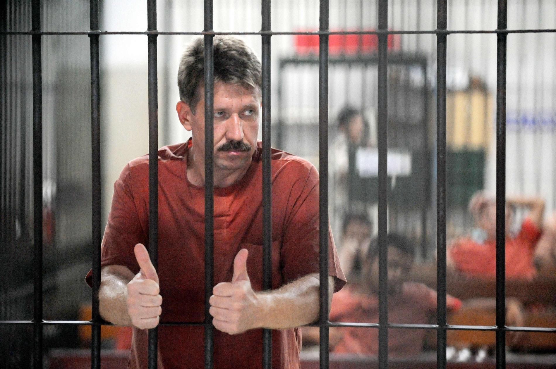 Viktor Bout was arrested at a luxury hotel in Bangkok in 2008 after a stunning US-led operation.  He was later extradited to the United States and sentenced there.  The photo was taken during a court hearing in Thailand in March 2009.