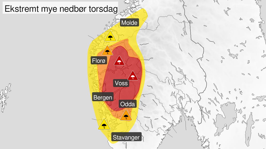 Rødt farevarsel for regn – kan komme 180 millimeter regn på 24 timer