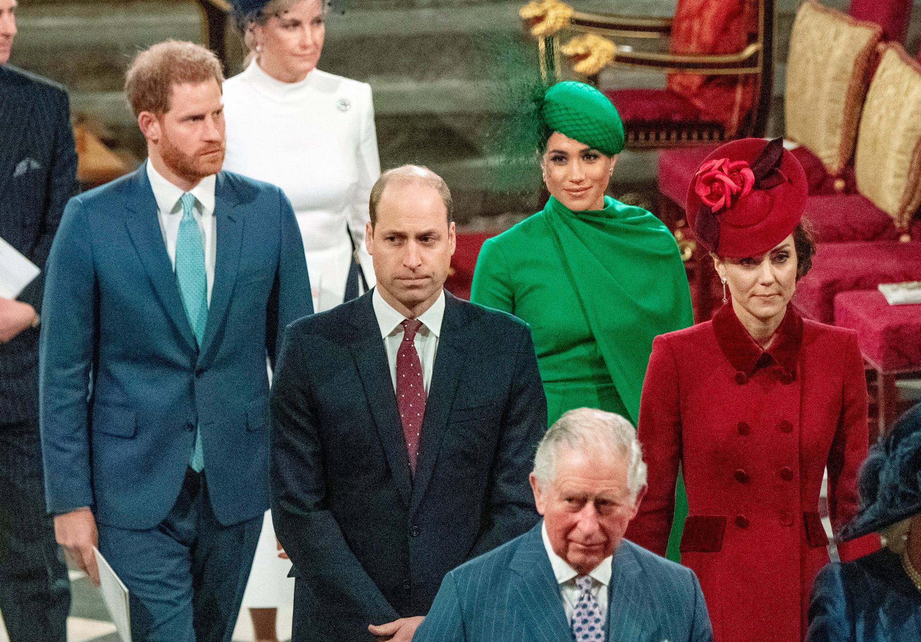  Dette bildet av prins Harry, hertuginne Meghan, prins William, prinsesse Kate og kong Charles er fra 2020 – men allerede da var stemningen anspent.