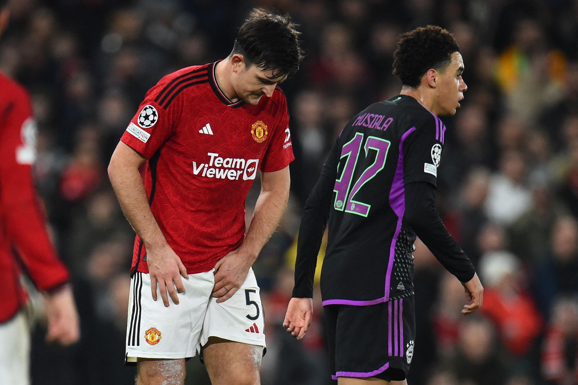 SLET: Harry Maguire was forced to leave the field before half-time against Bayern Munich on Tuesday. 
