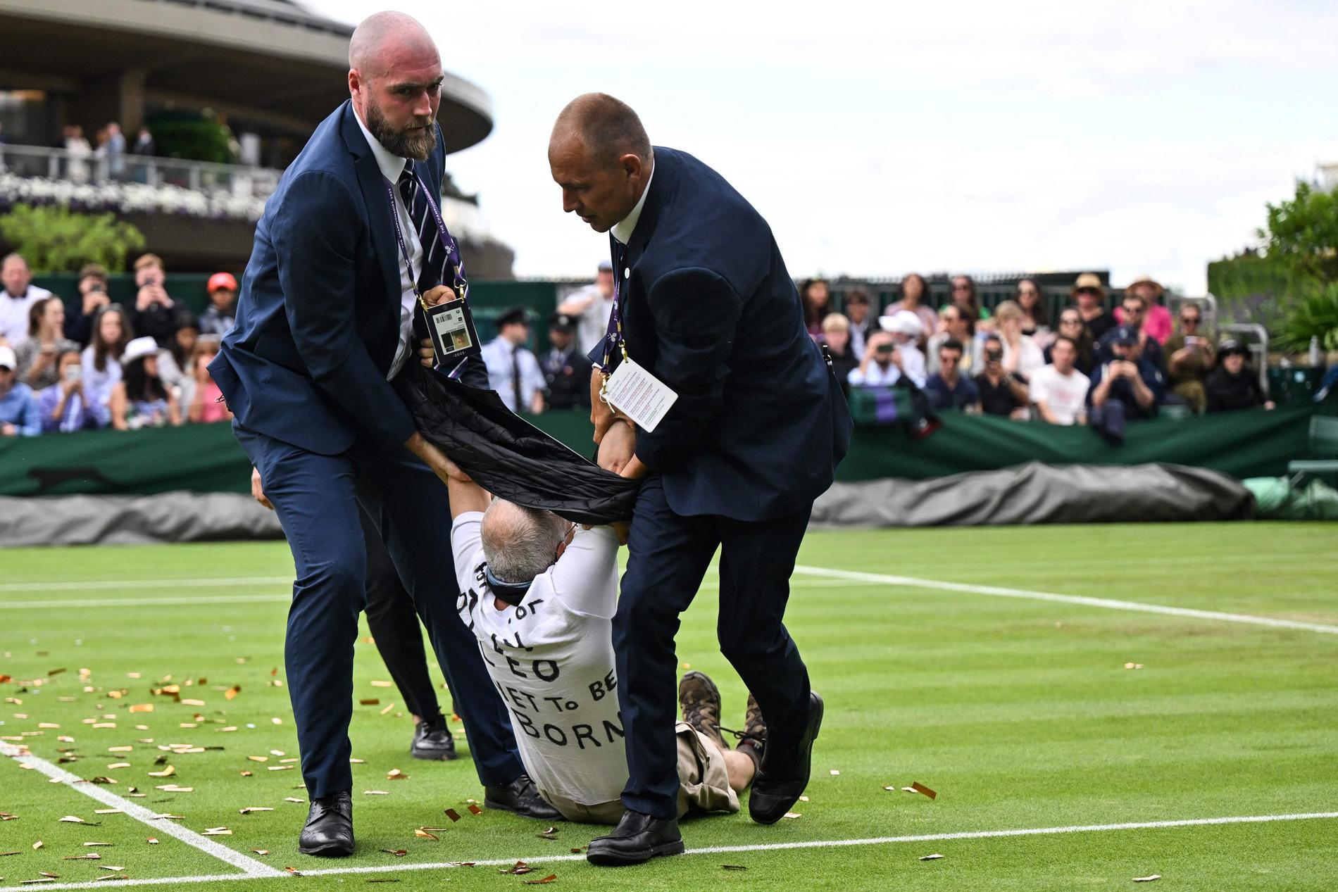 TENNIS PROTEST: Activists expelled during this summer's Wimbledon tournament.