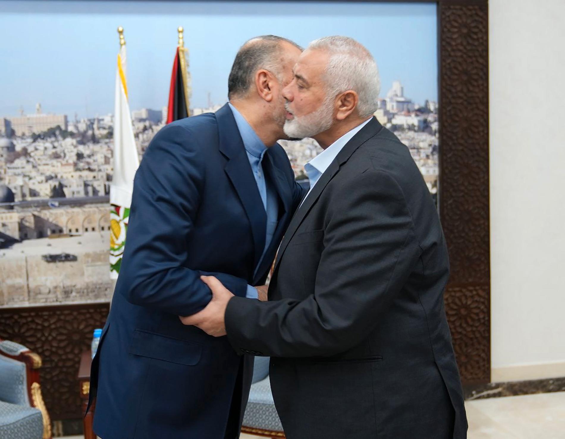 Heated meeting: Iranian Foreign Minister Hossein Amir Abdollahian met (on television) with Hamas leader Ismail Haniyeh in Qatar on October 31.