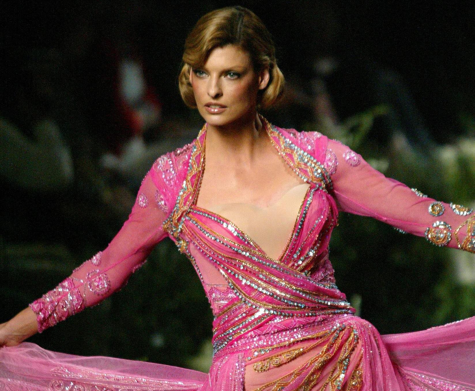 Glory period: Linda Evangelista on the podium in Paris in 2005.