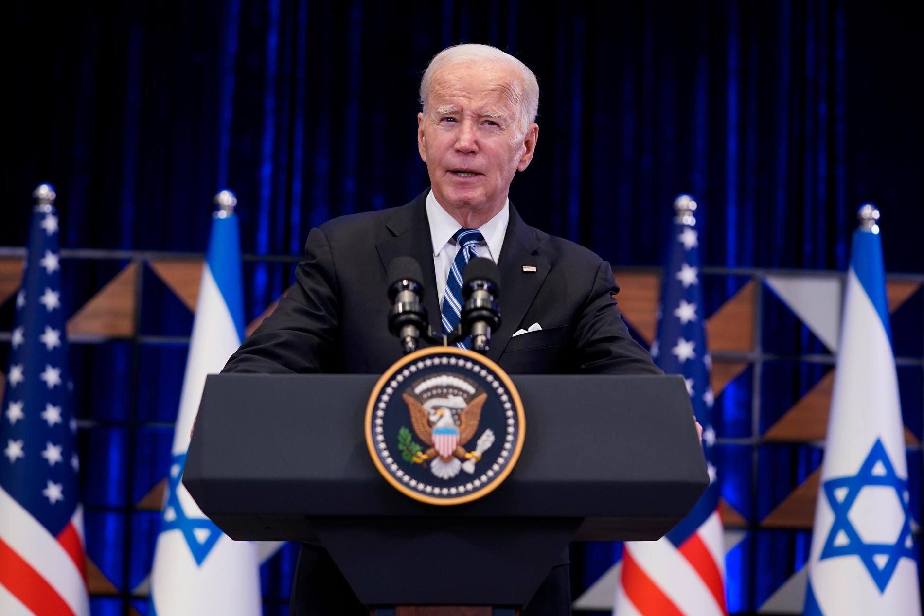 TEL AVIV: Joe Biden from the podium in Tel Aviv. 